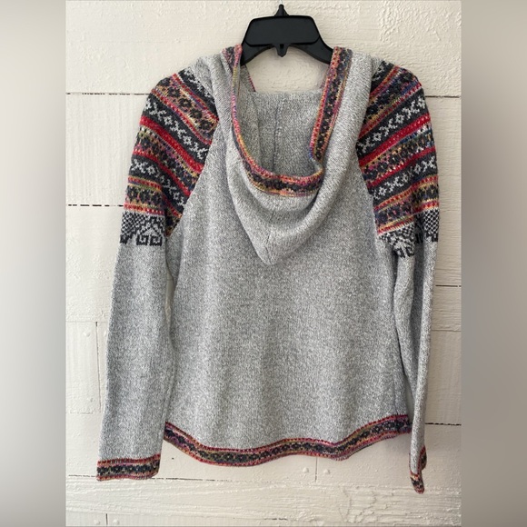 NorthStyle Gray Fair Isle Knit Wool Blend Multicolor Pullover Hoodie Sweater S - Picture 4 of 8
